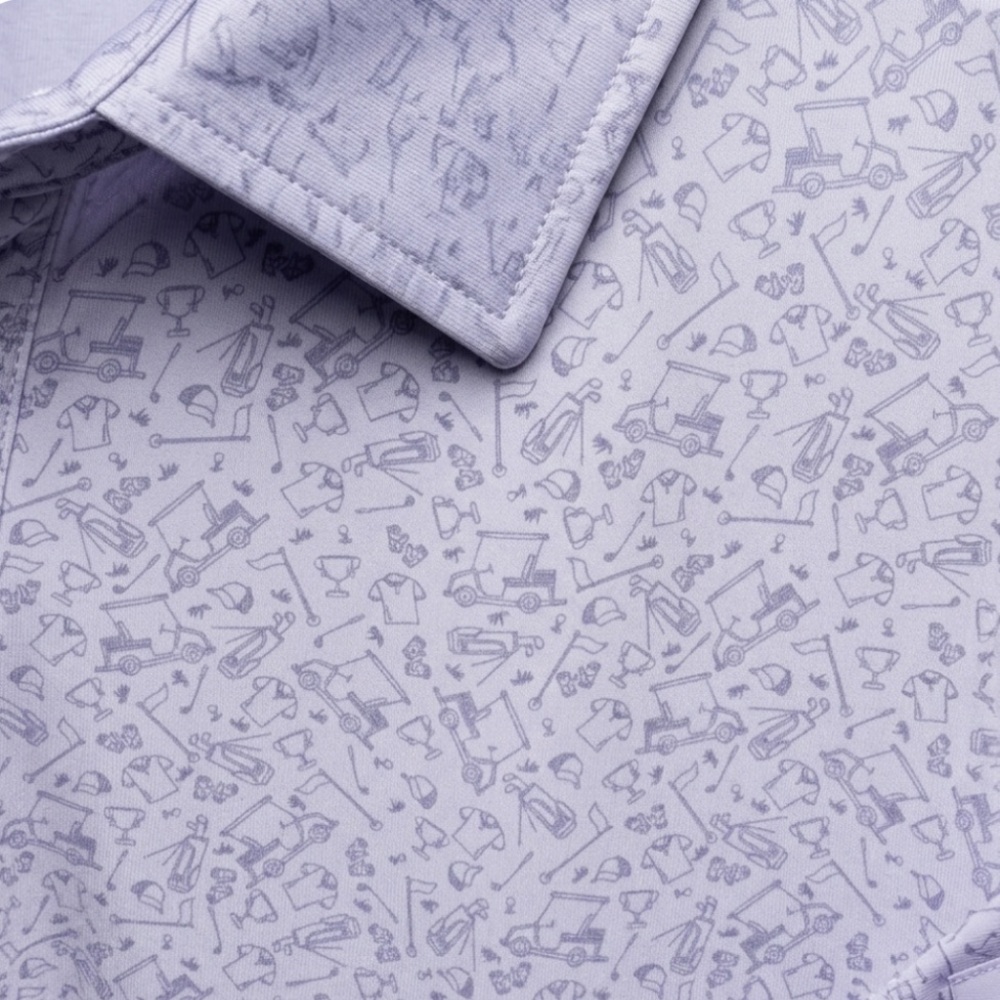 Lolong Men's Light Blue Patterned Performance Polo Golf Shirt